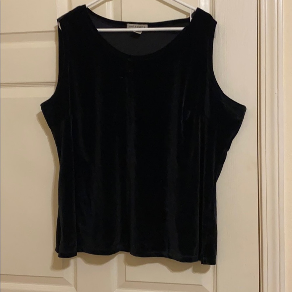 Dressy velvet look sleeveless top.